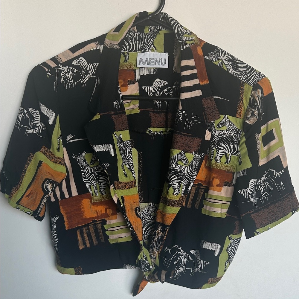 MENU Zebra Print Crop Top Tie Front Safari Festival Blouse